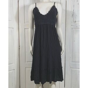 Blush Black Crotchet Top Babydoll Midi Dress Size S Adj Straps Gauze Ruffle Y2K